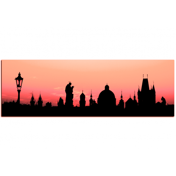 Obraz na plátně - Siluety věží a sochy v Praze - panoráma